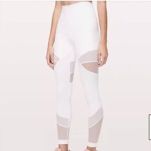 Lululemon Forget the Sweat 25” Mesh High Waisted Compression Leggings in White